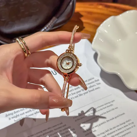 Women Fashion Quartz Watch Minimalist Rhinestone Alloy Wristwatch With Adjustable Drawstring Strap Elegant Business Ladies Jewelry Watch