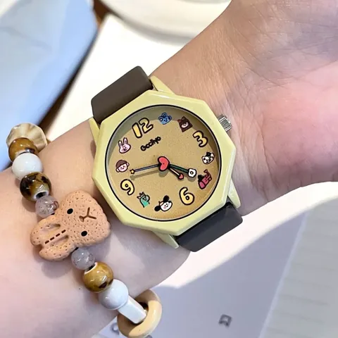 Japanese Minimalist Cartoon Student Quartz Watch Waterproof Octagonal Case Silicone Strap Colorful Wristwatch For Girls Women