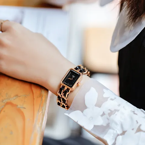 Gedi Elegant Women Quartz Watch Rectangular Dial Fashion Braided Chain Strap Hand Chain Style Wristwatch For Ladies Gift