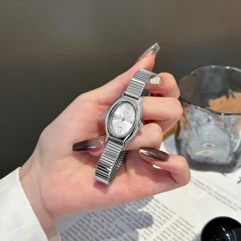 GEDI Elegant Oval Quartz Watch for Women Simple Commuter Fashion Style Alloy Elastic Band Lightweight Waterproof Analog Wristwatch
