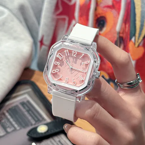 Fashion PANMILA Women Square Quartz Watch Transparent Case Silicone Strap Casual Student Wristwatch Waterproof Niche Simple Watch