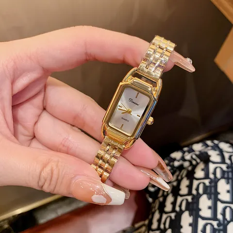 Dinimi Elegant Women Quartz Watch Fashion Rectangular Dial Alloy Metal Band Business Casual Minimalist Ladies Wristwatch