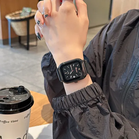 Dinimi Fashion Square Quartz Watch Minimalist Silicone Strap Casual Calendar Wristwatch For Women Student Ladies Commuting Dress Watch