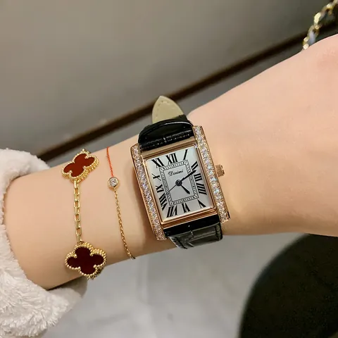 Γυναικείο Ρετρό Τετράγωνο Ρολόι Quartz Κάσα από Κράμα Δερμάτινο Λουράκι Κροκόδειλου Καντράν με Ρωμαϊκούς Αριθμούς Στρας Επαγγελματικό