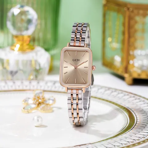 Damen Mode Quadratische Quarz Uhr Minimalistisch Elegant Legierung Stahlarmband Sonnenstrahl Muster Analoge Armbanduhr Wasserdicht Dress Watch