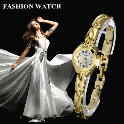 Orologio da Polso da Donna a Bracciale in Lega Oro Moda Coreana Elegante Orologio al Quarzo Con Cinturino in Metallo Traforato