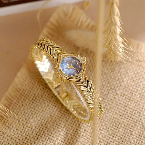 GEDI Πολυτελές Γυναικείο Ρολόι Quartz Μικρό Καντράν από Σιντέφι Στρας Κράμα Αλυσίδα Ουρά Ψαριού Ρολόι Βραχιόλι