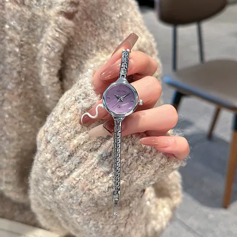 GUOU Women Petite Quartz Watch Elegant Vintage Minimalist Alloy Metal Chain Strap Wristwatch Waterproof Fashion Jewelry Gift