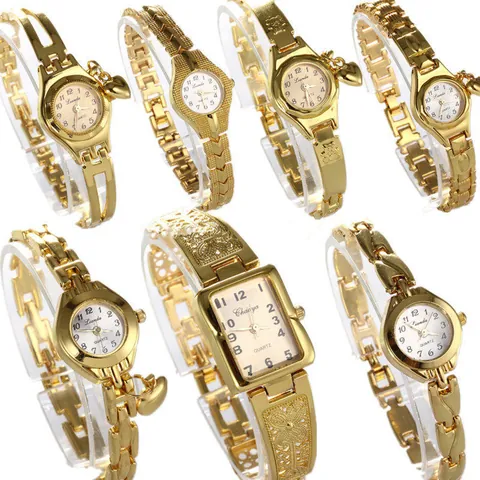 Orologio da Polso da Donna a Bracciale in Lega Oro Moda Coreana Elegante Orologio al Quarzo Con Cinturino in Metallo Traforato
