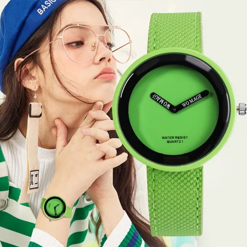 Orologio WOMAGE alla Moda con Quadrante Grande Stile Coreano Minimalista Quarzo Cinturino in Similpelle per Uomo Donna
