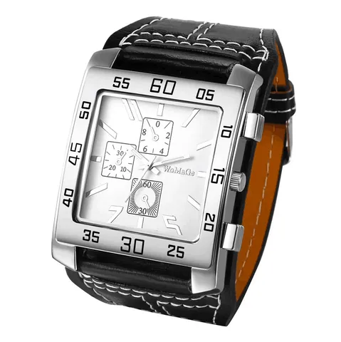 Reloj Deportivo Militar para Hombre WoMage Caja de Aleación Cuadrada Correa de Cuero Sintético Reloj de Cuarzo de Moda Masculina