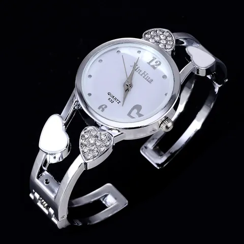 Orologio da Donna a Bracciale Rigido a Cuore Orologio al Quarzo in Lega con Strass e Design a Cuore in Smalto per Regalo