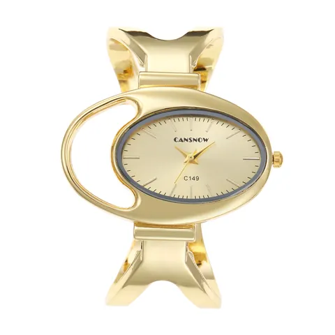 Women Quartz Bangle Watch Oval Egg Shaped Dial Hollow Alloy Bracelet Wrist Watch Fashion Jewelry For Ladies Gift
