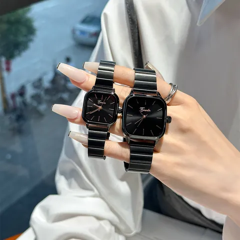 Eavanlin Square Couple Quartz Watch Women Minimalist Retro Light Luxury Alloy Wristwatch With Radial Dial Metal Strap