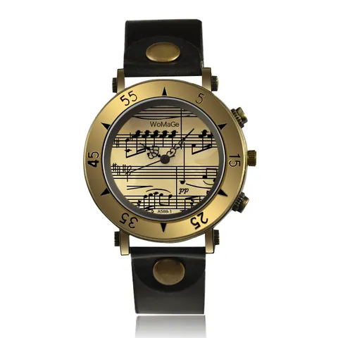 Orologio al Quarzo da Uomo Tema Note Musicali Cassa in Lega Retro Simboli Musicali Pentagramma Cinturino in Ecopelle Borchie Orologio da Polso
