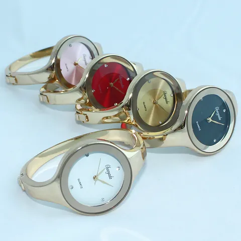 Orologio da Polso da Donna al Quarzo con Bracciale Rigido Elegante in Lega con Strass Orologio di Lusso Gioiello Casual