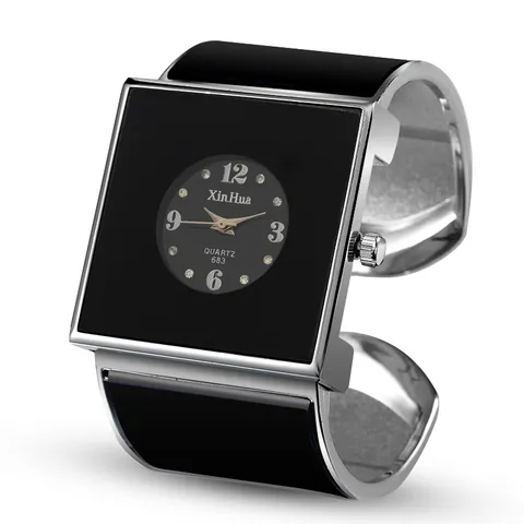 Orologio a Bracciale Quadrato da Donna Movimento al Quarzo Dettagli in Strass Bracciale in Lega Design Aperto per Uso Quotidiano