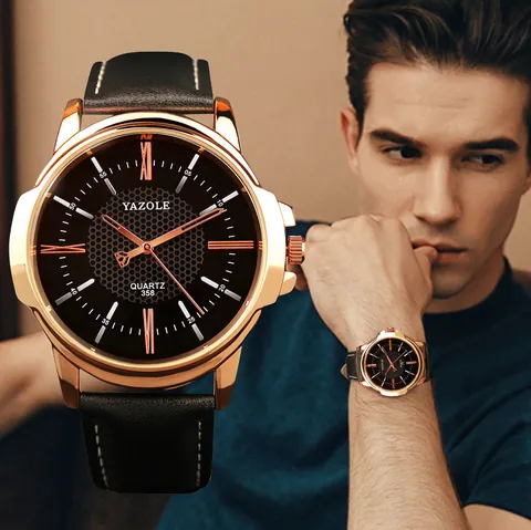 Yazole Men's Quartz Watch Business Fashion Luxury Honeycomb Dial Leather Strap Roman Numeral Analog Wristwatch For Male Gift