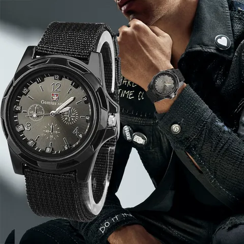 Men's Outdoor Military Sport Watch With Canvas Strap Alloy Quartz Wristwatch For Men Casual Sporty Fashion Jewelry