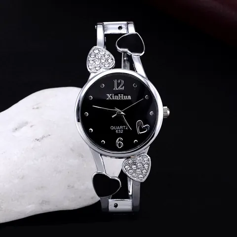 Orologio da Donna a Bracciale Rigido a Cuore Orologio al Quarzo in Lega con Strass e Design a Cuore in Smalto per Regalo