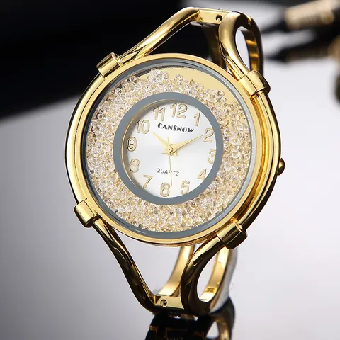 Damen Mode Bangle Uhr Schwimmende Strass Zifferblatt Quarzuhr Elegante Legierung Armband Armbanduhr Damen Schmuck Uhr