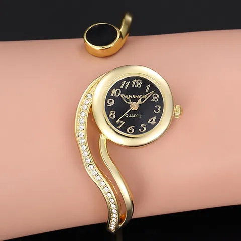 Orologio a Bracciale da Donna CANSNOW Moda Lega Strass Orologio al Quarzo Elegante Design Curvo Gioielli Decorativi Regalo per Lei