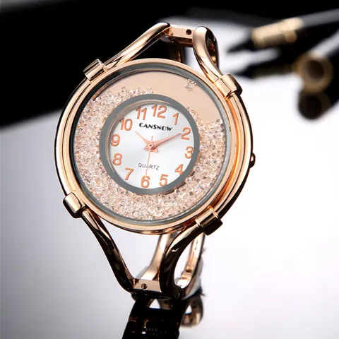 Damen Mode Bangle Uhr Schwimmende Strass Zifferblatt Quarzuhr Elegante Legierung Armband Armbanduhr Damen Schmuck Uhr