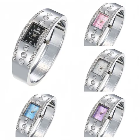 Reloj de Brazalete con Esfera Cuadrada para Mujer Lujo Diamantes de Imitación Incrustados Aleación Cuarzo Reloj de Pulsera