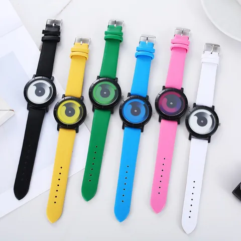 Orologio Al Quarzo Creativo Senza Lancette Design Vortice Cassa Nera Opaca Cinturino In Pelle Minimalista Orologio Da Polso Unisex Di Tendenza