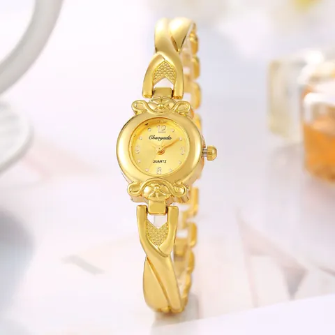 Chaoyada Elegant Women Quartz Watch Crossover Hollow Alloy Strap Round Dial Flower Relief Wristwatch For Ladies Gift Jewelry