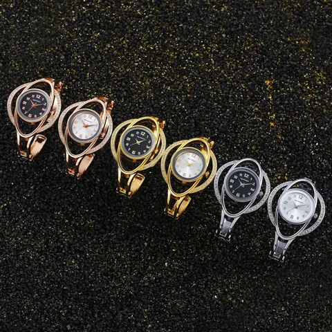 Orologio da Polso Donna alla Moda Orologio a Bangle Lusso in Lega con Strass Intarsiato Bracciale Cavo Quarzo Analogico Design di Nicchia