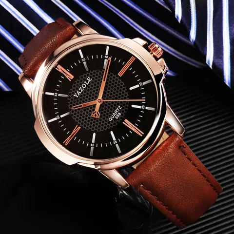 Yazole Men's Quartz Watch Business Fashion Luxury Honeycomb Dial Leather Strap Roman Numeral Analog Wristwatch For Male Gift