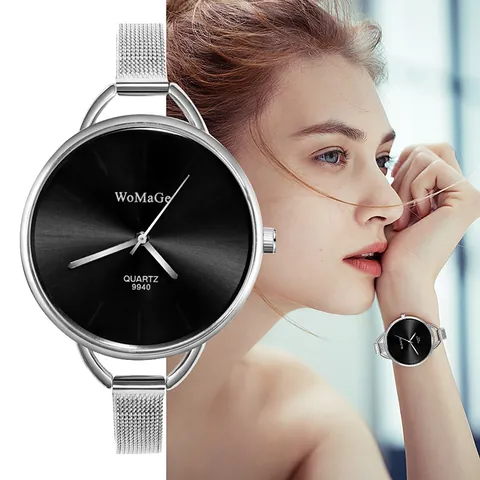 Orologio da Donna alla Moda Quadrante Rotondo Grande Cinturino in Maglia di Lega Orologio al Quarzo Casual Elegante Analogico Semplice Cinturino in Maglia Metallica