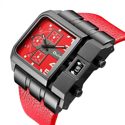 Oulm Orologio da Uomo con Quadrante Quadrato Grande al Quarzo Militare di Moda Oversize Orologio da Polso in Lega Cinturino in Pelle Sport Casual