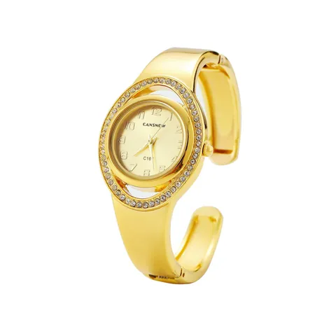 CANSNOW Orologio a Cerchio Donna Lunetta con Strass Lusso Orologio al Quarzo Bracciale Oro Oro Rosa Argento Acciaio Orologio da Polso Donna Gioielli Regalo
