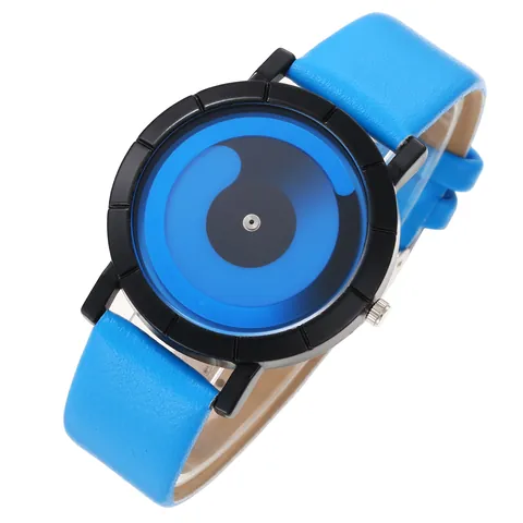 Orologio Al Quarzo Creativo Senza Lancette Design Vortice Cassa Nera Opaca Cinturino In Pelle Minimalista Orologio Da Polso Unisex Di Tendenza