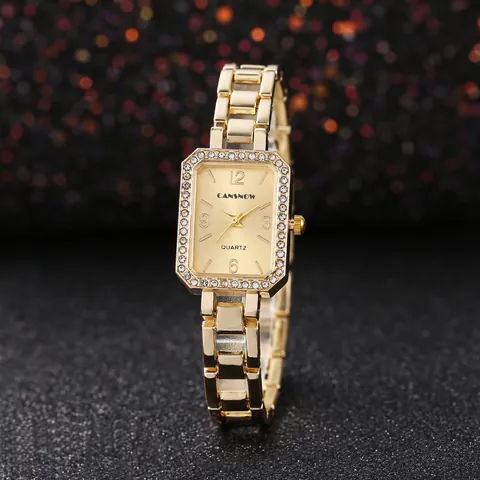 Orologio al Quarzo da Donna Moda Quadrante Quadrato Lega Strass Lusso Orologio da Polso da Donna Elegante Cinturino in Metallo Gioielli