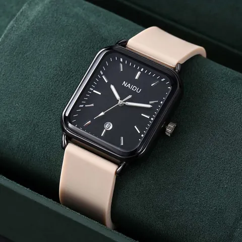 Nuovo Orologio al Quarzo Rettangolare Uomo Business Moda Cinturino in Silicone Orologio da Polso Con Datario Cassa in Acciaio Inossidabile