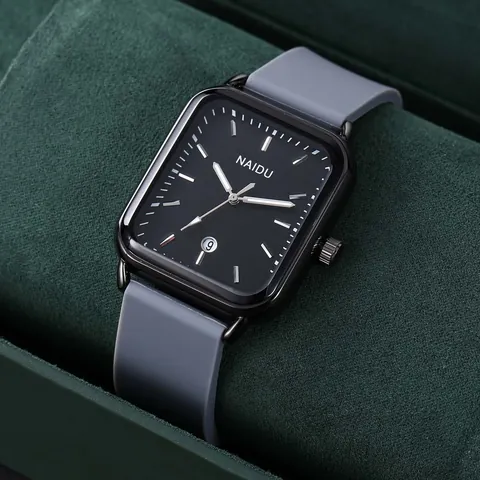 Nuovo Orologio al Quarzo Rettangolare Uomo Business Moda Cinturino in Silicone Orologio da Polso Con Datario Cassa in Acciaio Inossidabile