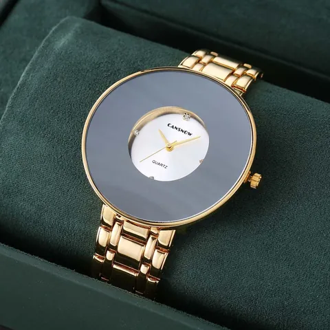 CANSNOW Orologio al Quarzo Vintage di Alta Qualità da Uomo Grande Quadrante Moda Medio Oriente Cinturino in Lega di Metallo Strass