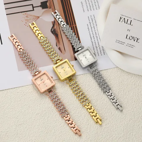 Reloj Cuadrado de Moda para Mujer Elegante Pulsera de Cadena con Estrás Reloj de Pulsera de Cuarzo Joyería Elegante