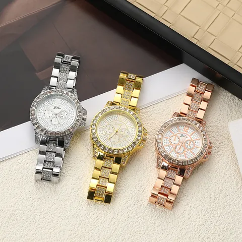 Luxury Women Fashion Rhinestone Watch Full Starry Sky Quartz Wristwatch Alloy Steel Band Large Dial Jewelry Gift Watch