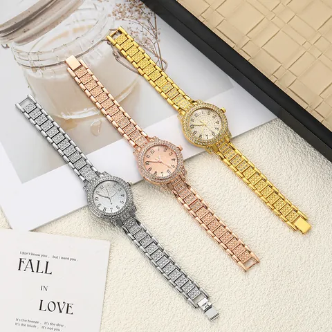 Elegant Women Fashion Quartz Watch Analog Display Rhinestone Zinc Alloy Band Luxury Casual Trend Wristwatch For Women Jewelry Gift