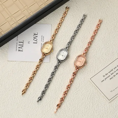 Retro Oval Women Quartz Bracelet Watch Minimalist Gold Silver Rose Gold Alloy Metal Chain Wristwatch Elegant Fashion Jewelry Watch