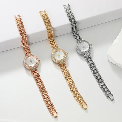 Luxury Rhinestone Women Bracelet Watch Elegant Quartz Wristwatch For Women Gold Silver Alloy Inlaid Fashion Jewelry Gift