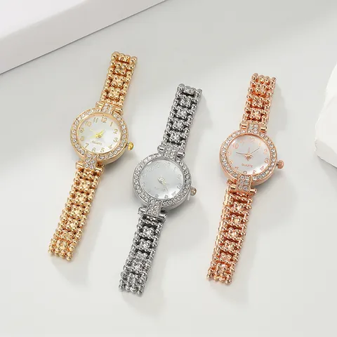 Luxury Rhinestone Women Bracelet Watch Elegant Quartz Wristwatch For Women Gold Silver Alloy Inlaid Fashion Jewelry Gift
