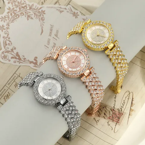 Fashion Women Full Diamond Butterfly Dial Quartz Watch Bling Rhinestone Small Dial Elegant Zinc Alloy Wristwatch Lady Gift