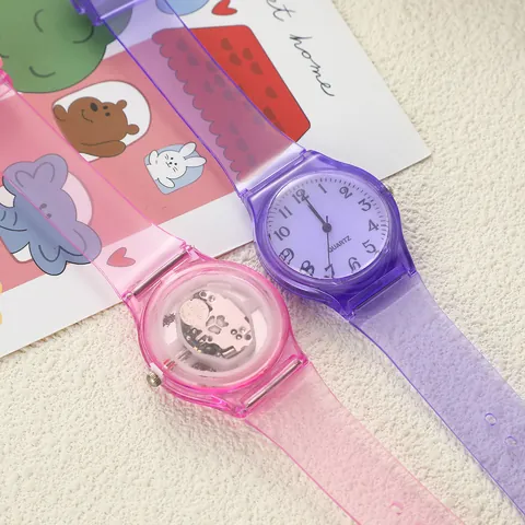 Reloj de Cuarzo para Estudiantes en Colores de Caramelo Correa Transparente Minimalista Lindo Dial Digital de Dibujos Animados para Niñas y Mujeres