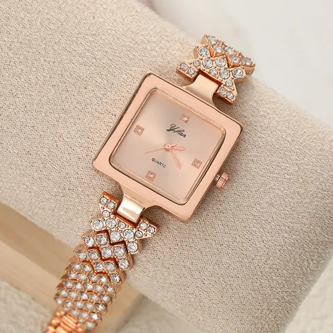 Reloj Cuadrado de Moda para Mujer Elegante Pulsera de Cadena con Estrás Reloj de Pulsera de Cuarzo Joyería Elegante