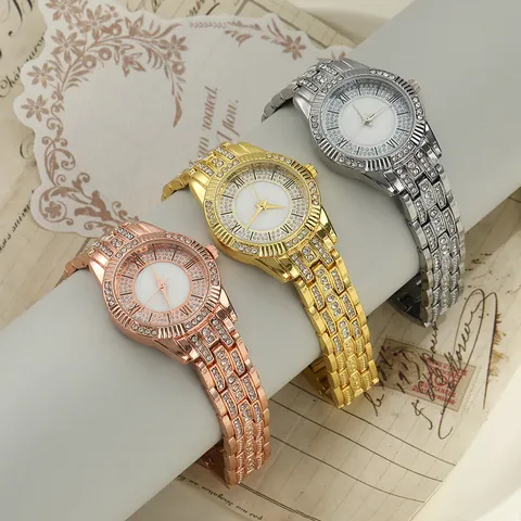 Women's Fashion Quartz Watch Rhinestone Inlaid Alloy Steel Band Roman Numeral Dial Casual Elegant Wristwatch For Ladies Gift